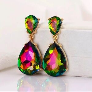 Hot Pink Rhinestone Statement Aurora Borealis Cocktail Bridal Formal
